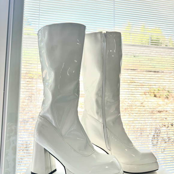 White Knee-High Platform Boots - Picture 1 of 6